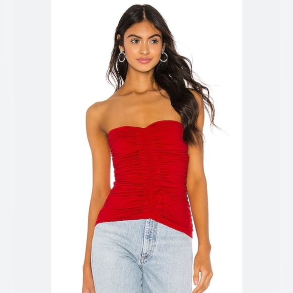 Susana Monaco Tops - Susana Monaco Strapless Ruffle Trim Rouched Top Red Size Medium
